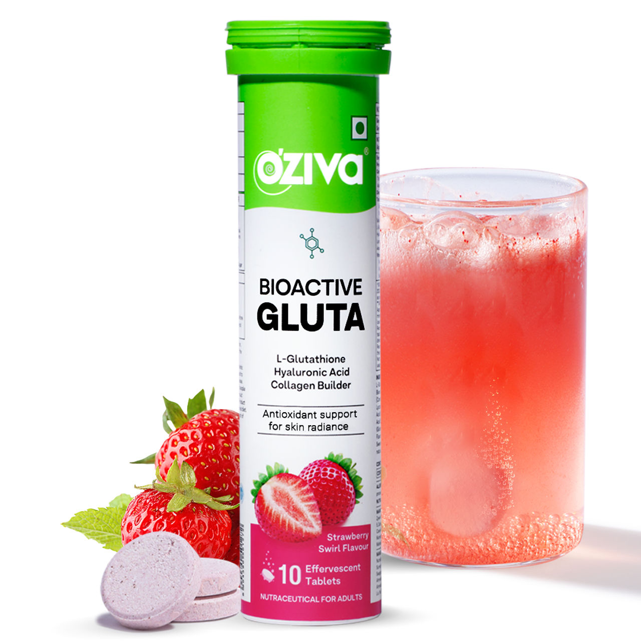 Oziva Bioactive Glutathione Tablets Strawberry Swirl