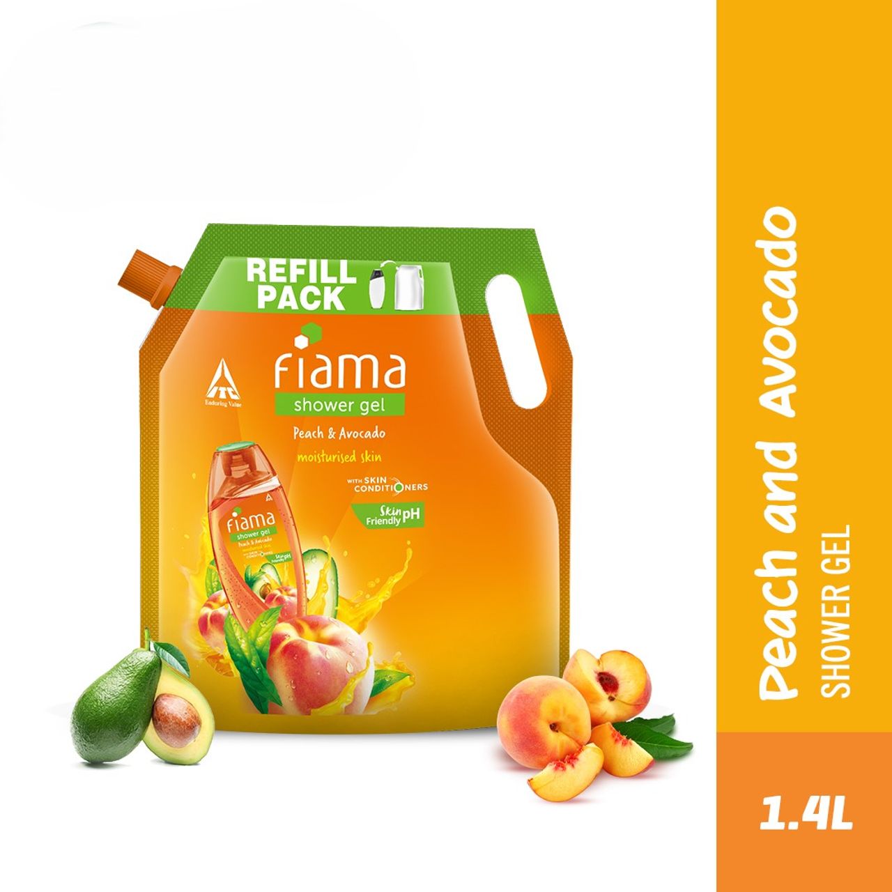 Fiama Shower Gel Peach & Avocado, Body Wash with Skin Conditioners for Soft Moisturised Skin, Pouch