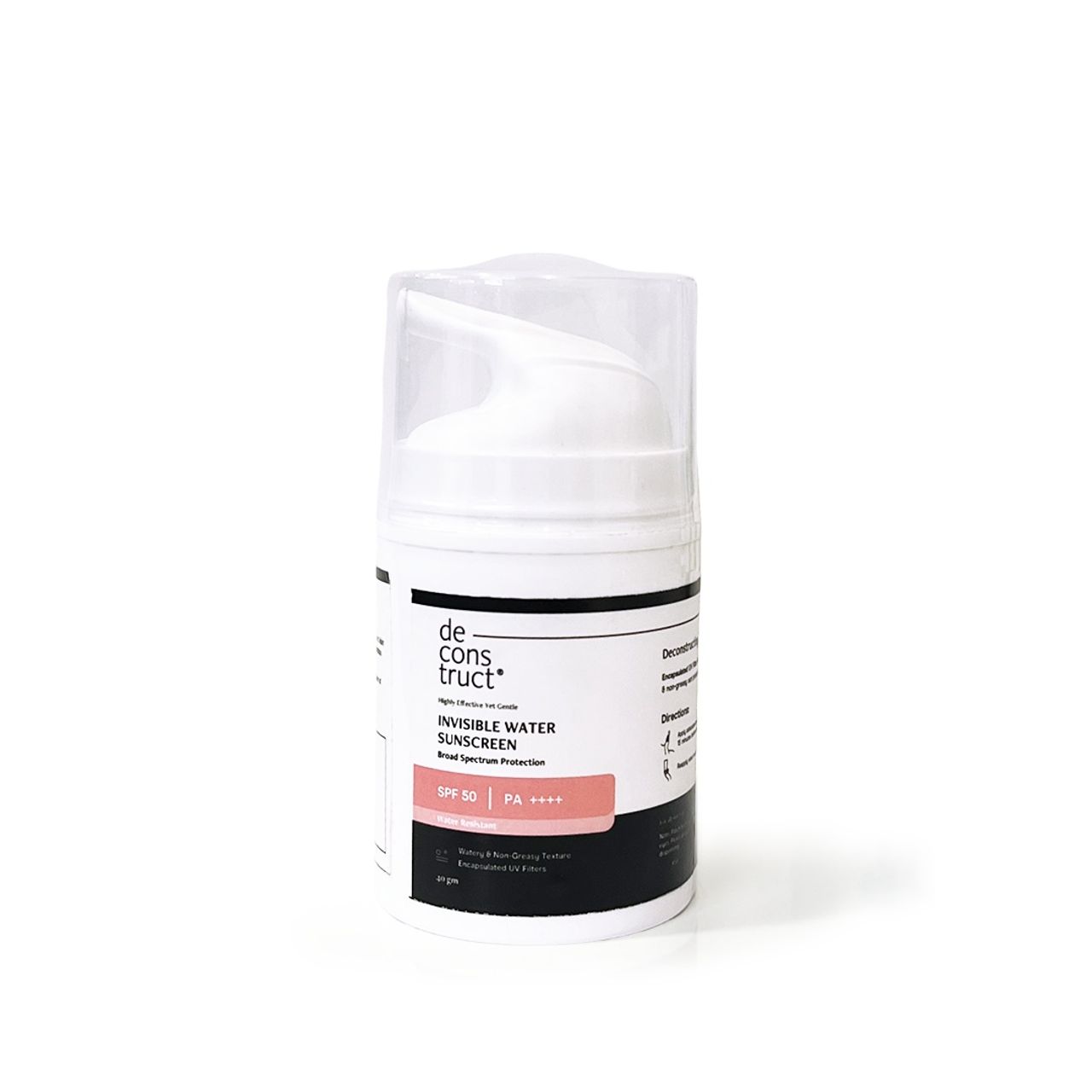 Deconstruct Invisible Water Sunscreen SPF 50 , Instant Cooling & Long-Lasting for All Skin Types