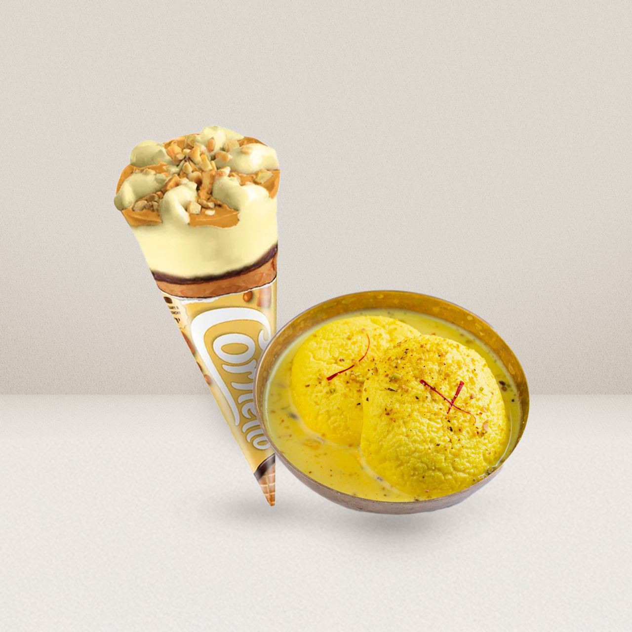 Kwality Wall'S Cornetto Butterscotch Cone  & Kesari Rasmalai Combo