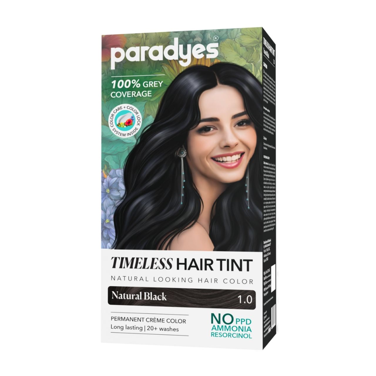 Paradyes Natural Black Timeless Hair Tint, Permanent Crème Hair Colour - 1.0 Natural Black