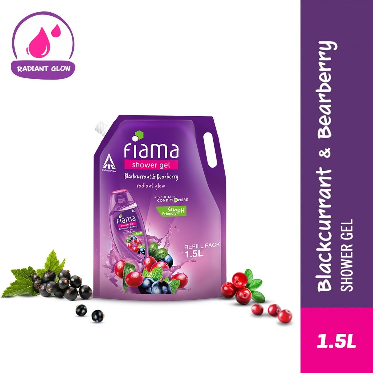 Fiama Shower Gel Blackcurrant & Bearberry Body Wash With Skin Conditioners For Radiant Glow, Pouch