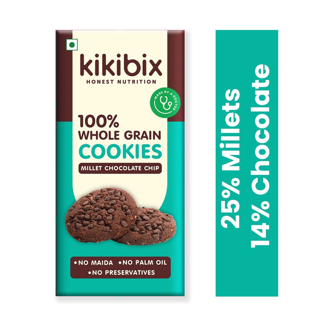 Kikibix Millet Chocolate Chip Healthy Cookies, No Maida, Jaggery Biscuits