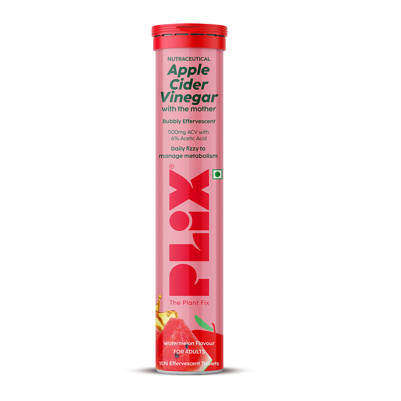 Plix Apple Cider Vinegar Effervescent for Weight Loss (Juicy Watermelon) - Pack Of 1