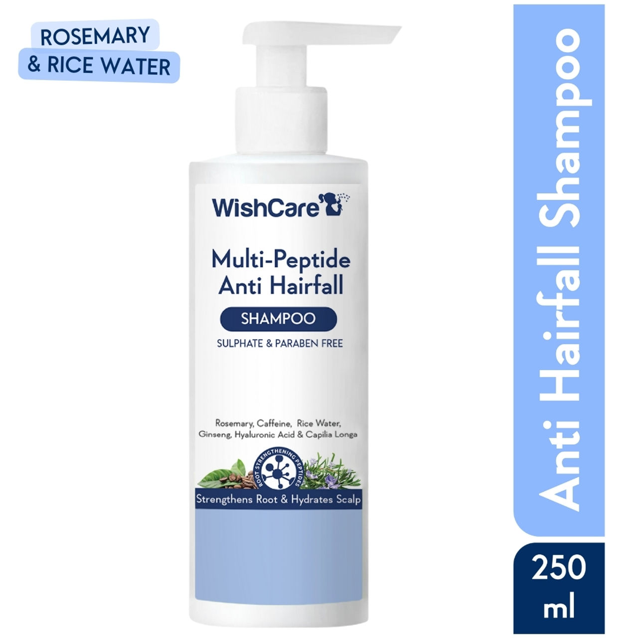 Wishcare Multi Peptide Rice Water Anti Hairfall Shampoo - Rosemary, Capilia Longa, Ha & Caffeine