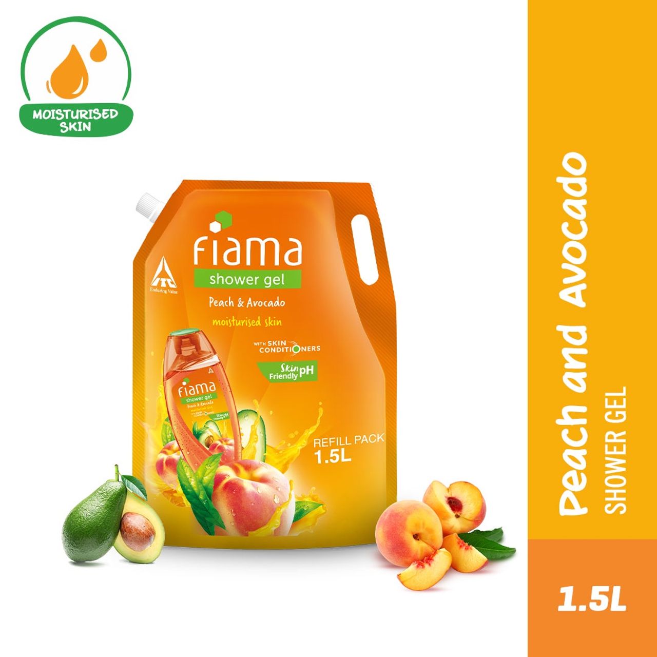 Fiama Shower Gel Peach & Avocado, Body Wash With Skin Conditioners For Soft Moisturised Skin, Pouch