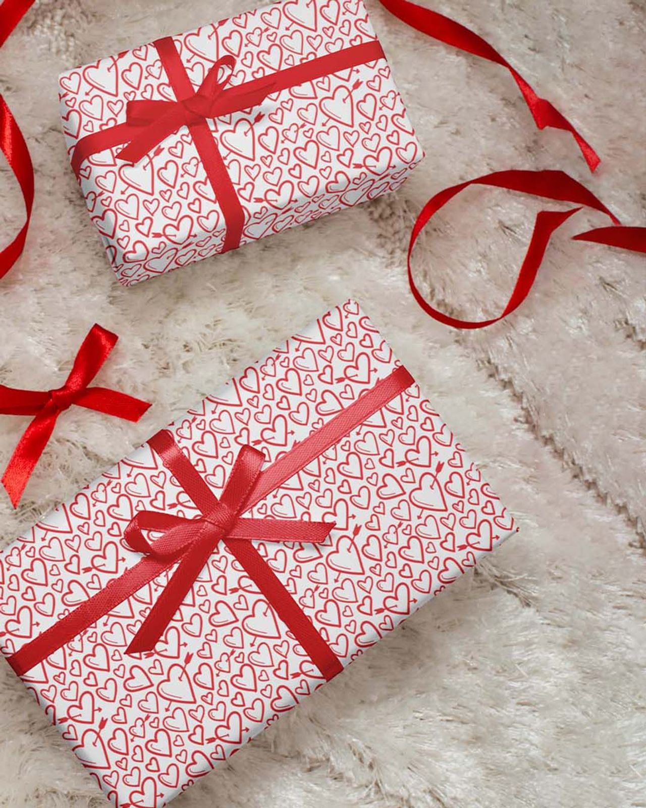 Mad Over Print Outline Heart Gift Wrapping Paper | Pack of 2