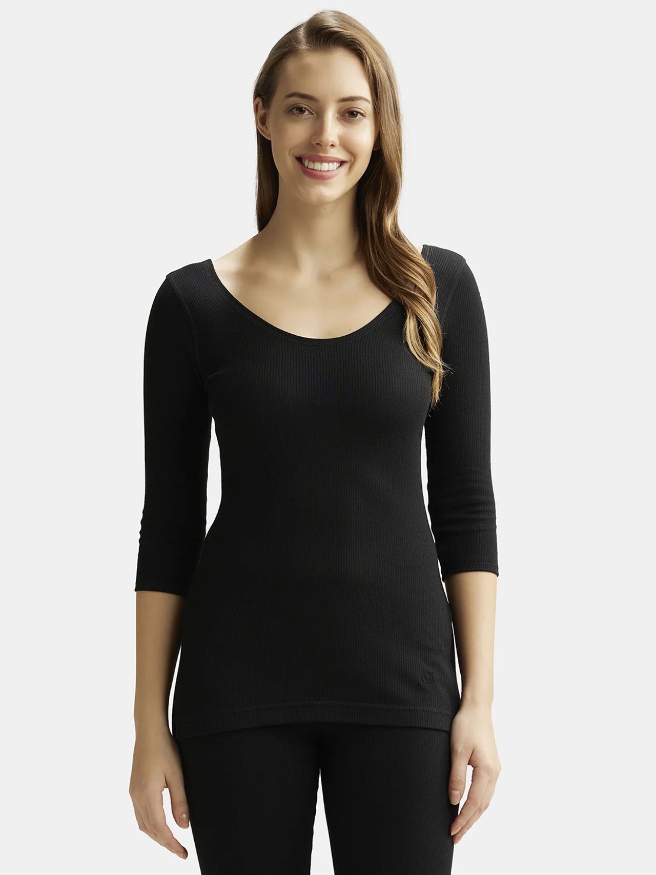 Jockey 2503 Women's Super Combed Cotton Rich 3/4 Sleeve Thermal Top | Black-S