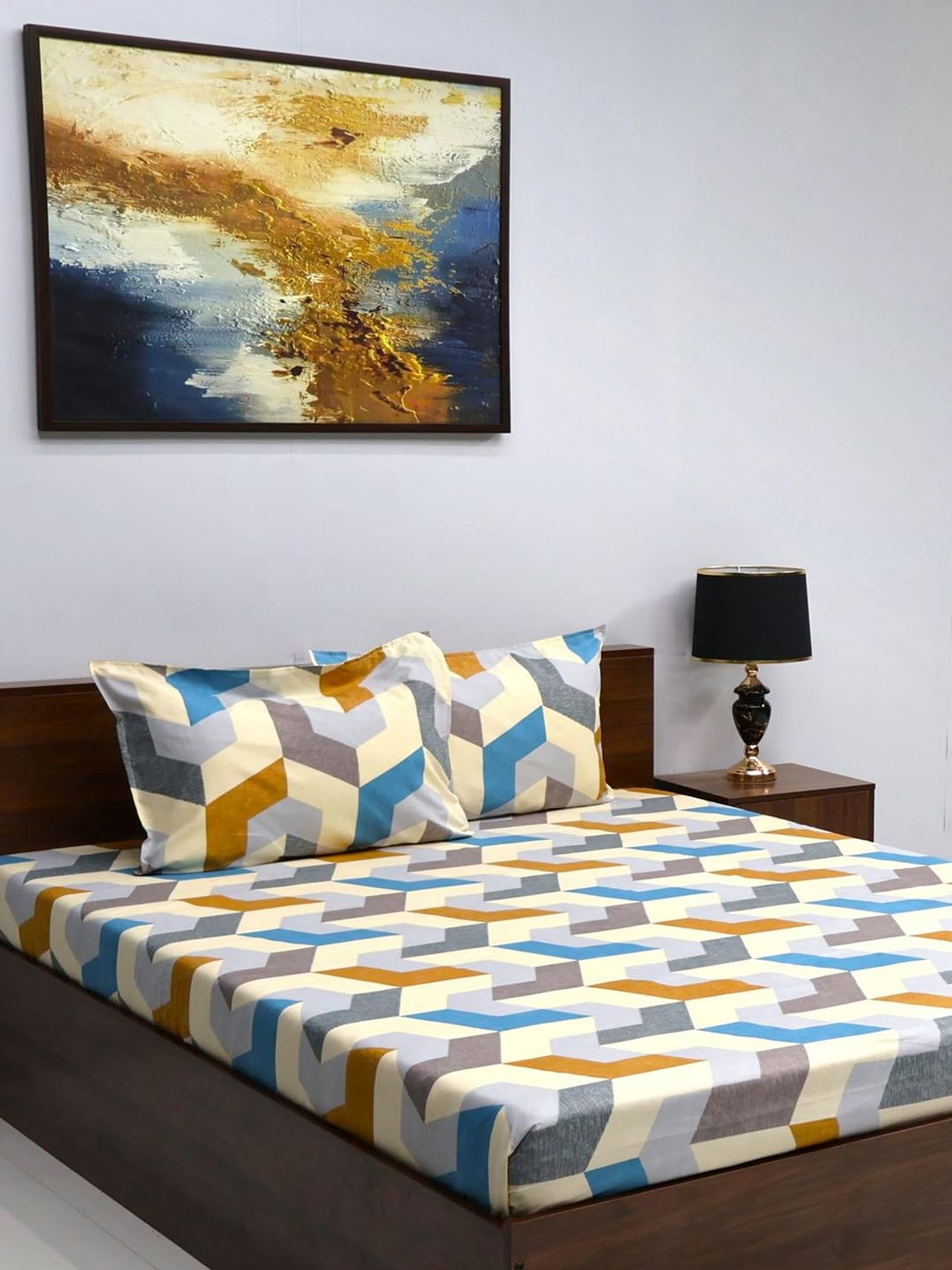 Bombay Dyeing Vista 144 Tc Queen Size Bedsheet With 2 Pillow Covers - Multi Queen Size