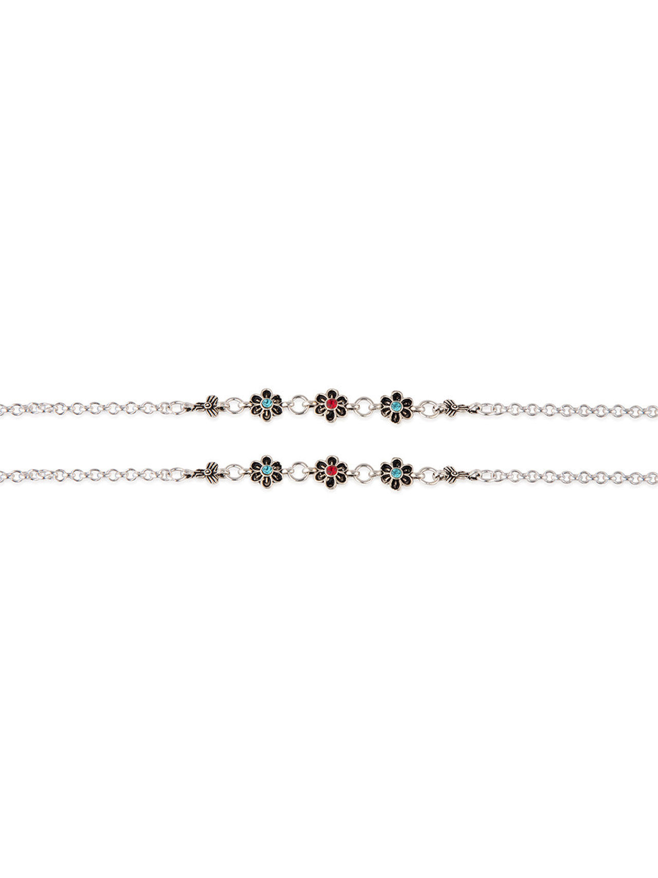 Priyaasi Silver Plated Minimal Anklet Set Of 2