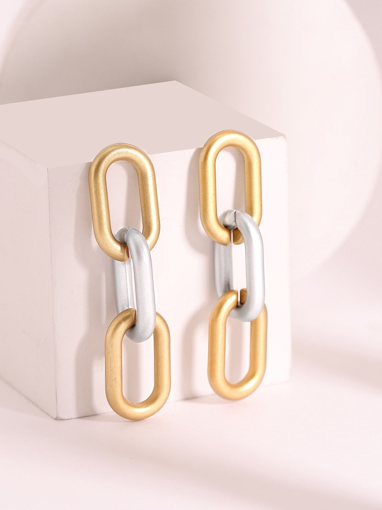 Rubans Gold & Silver Toned Geometric Drop Earrings