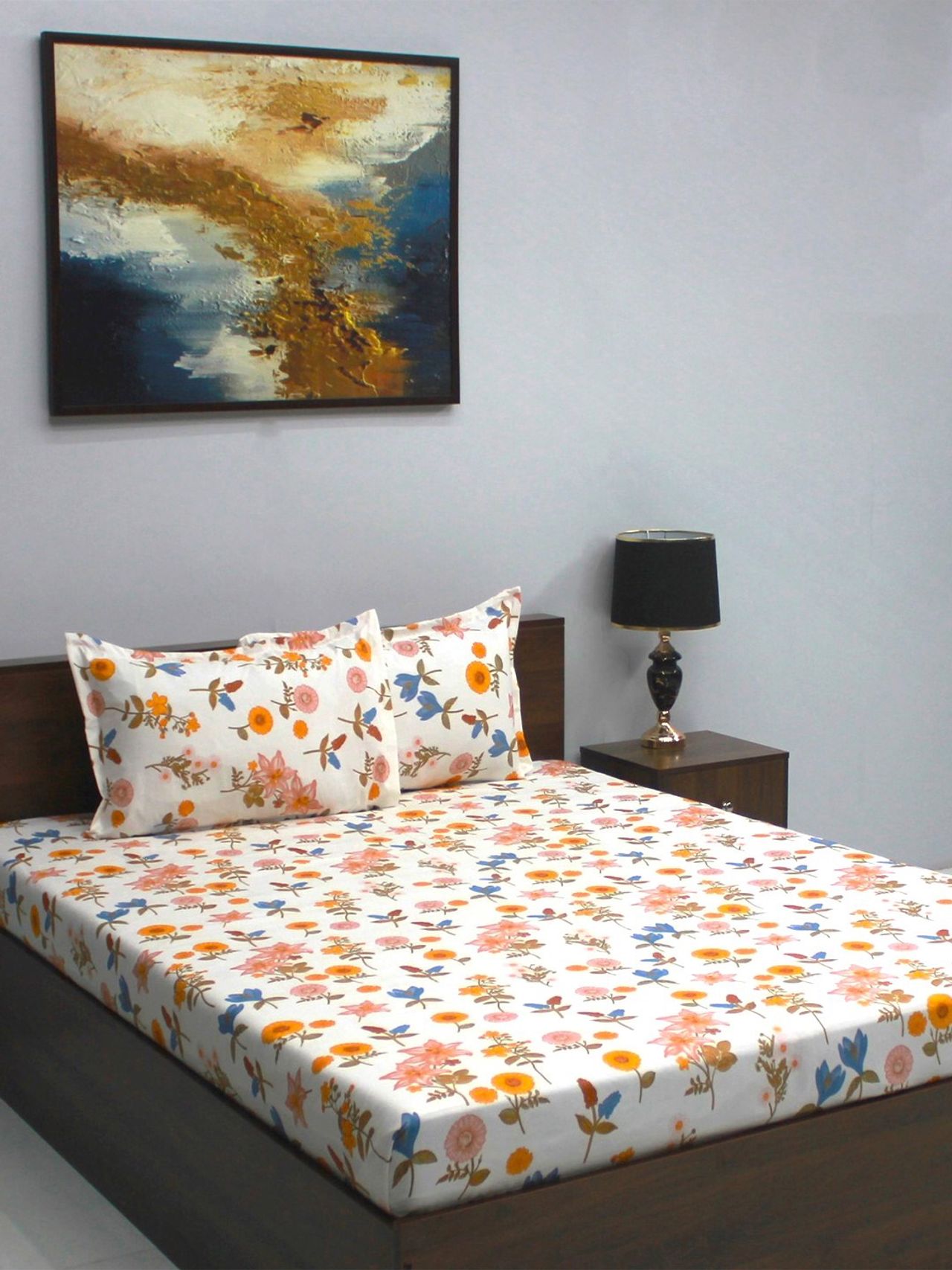 Bombay Dyeing Vista 144 Tc Queen Size Bedsheet With 2 Pillow Covers - Yellow