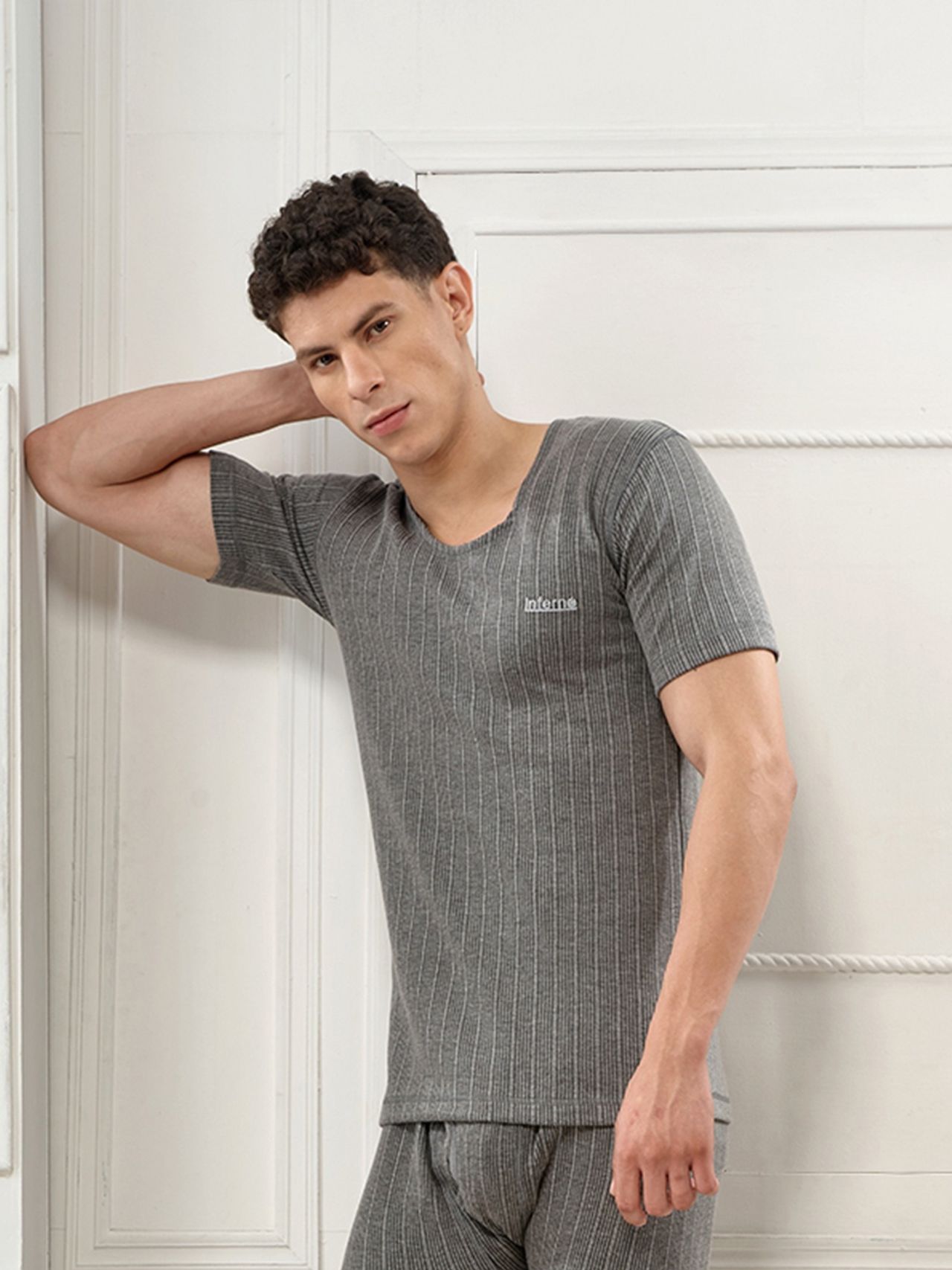 Lux Inferno Round Neck Half Sleeve Thermal Top for Men | Charcoal | 100 | XXL