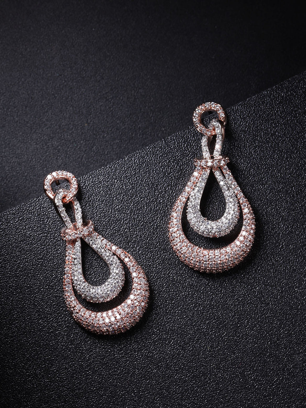 Priyaasi Rose Gold-Plated American Diamond Studded Drop Earrings