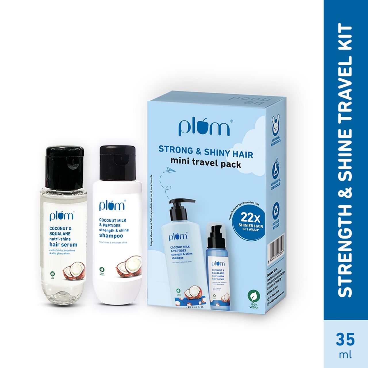 Plum Coconut Strong & Shiny Hair Travel Kit | Shampoo & Serum Travel-Friendly