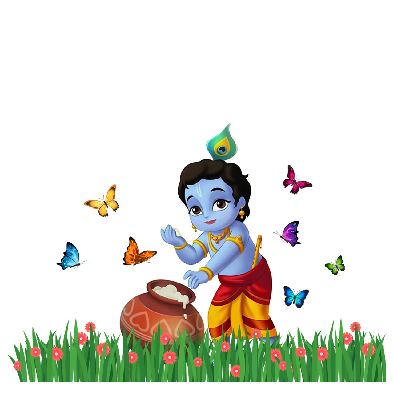 Divine Vibes Laddoo Gopal Krishna Eating Makhan Wall Sticker