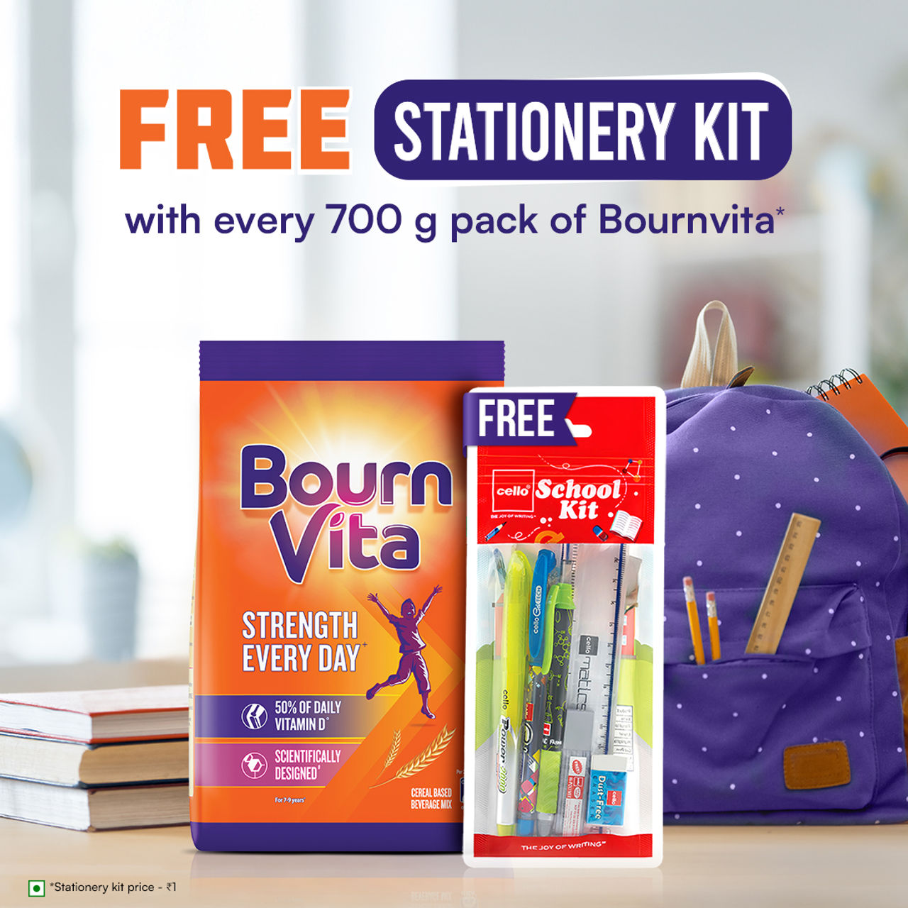 Bournvita Chocolate 700 g pouch with Free Stationery Kit