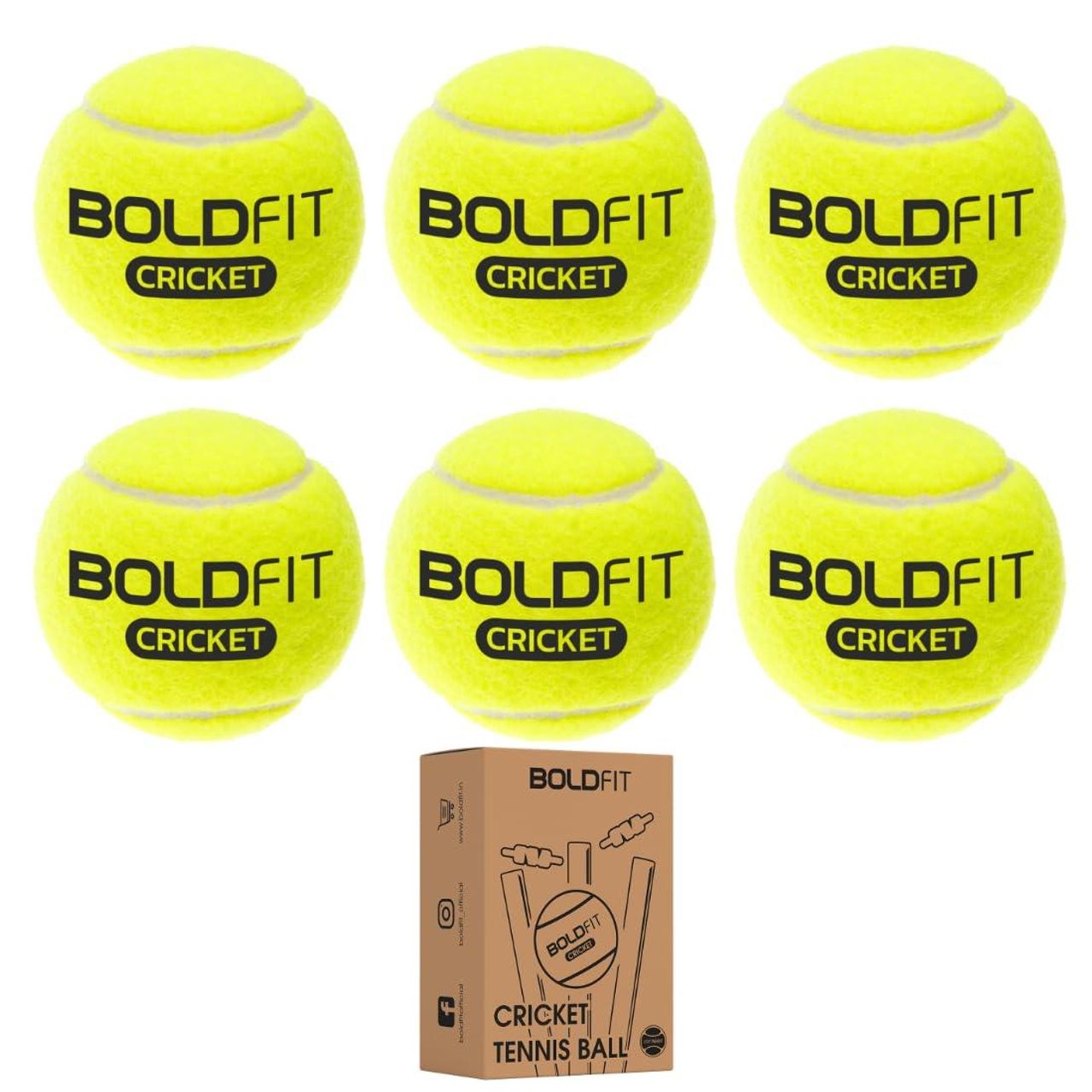 Boldfit Tennis Ball, Standard Tennis All Court Ball,Green,Pack Of 6