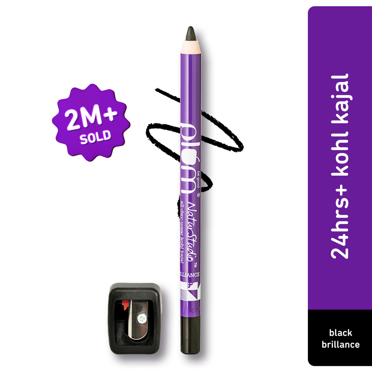 Plum NaturStudio All-Day-Wear Kohl Kajal Black Brilliance with FREE SHARPENER