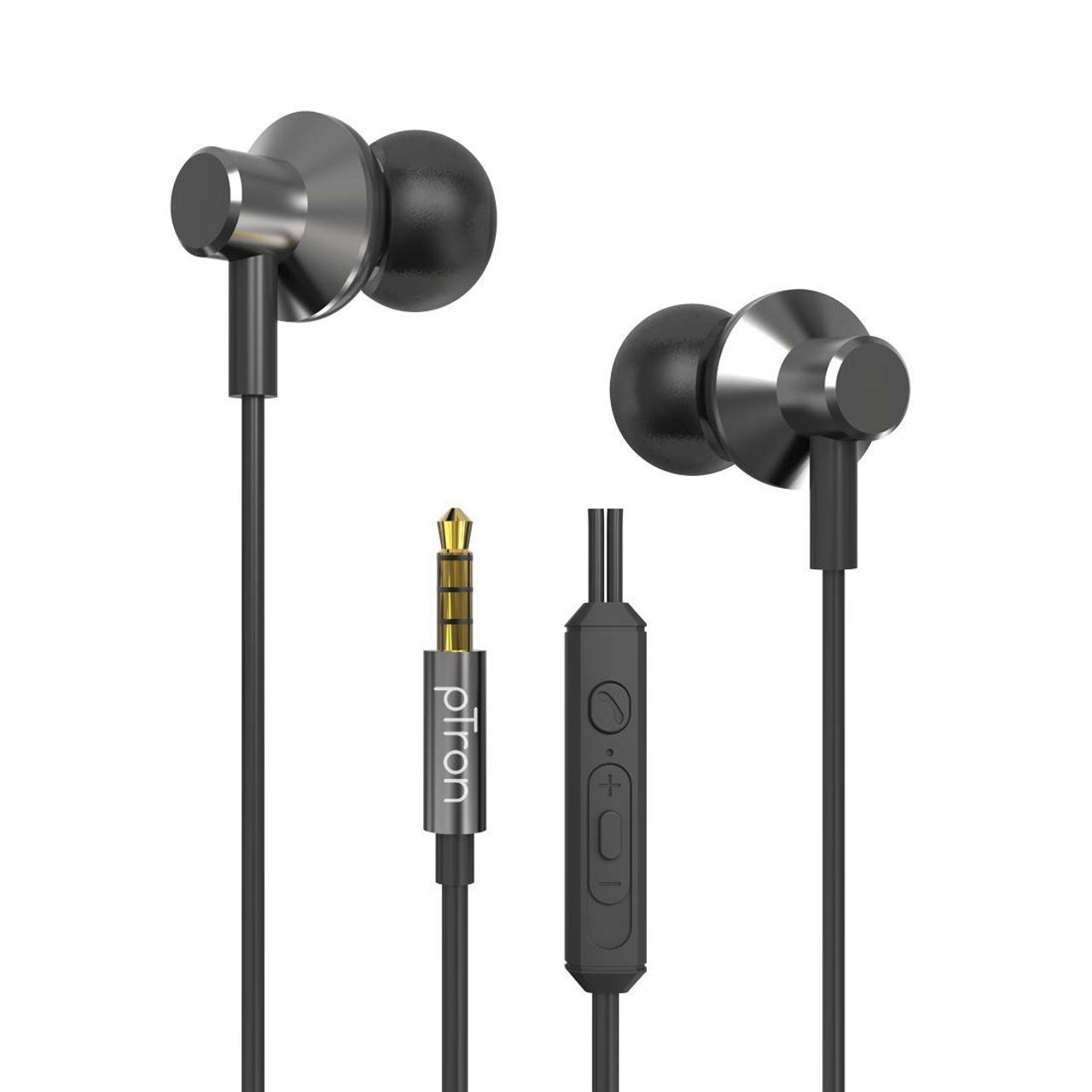 pTron Pride Lite 3.5mm Wired Earphones With Mic Stereo Audio 1.2M Tangle-Free Cable - Gray