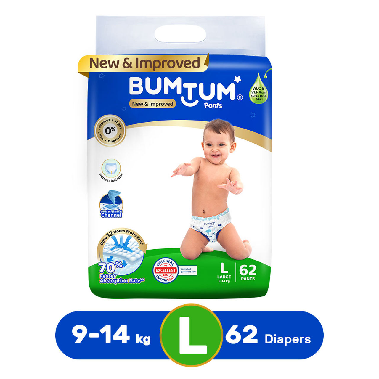 Bumtum Double Leakage Protection Diaper Pant For Kids | L (9 - 14 kg)