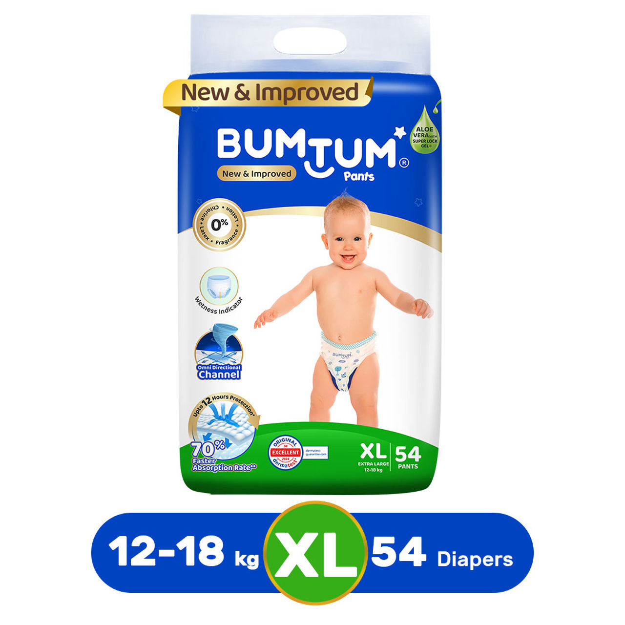 Bumtum Double Leakage Protection Pant Diapers For Kids | Multicolour | XL (12 - 18 kg)