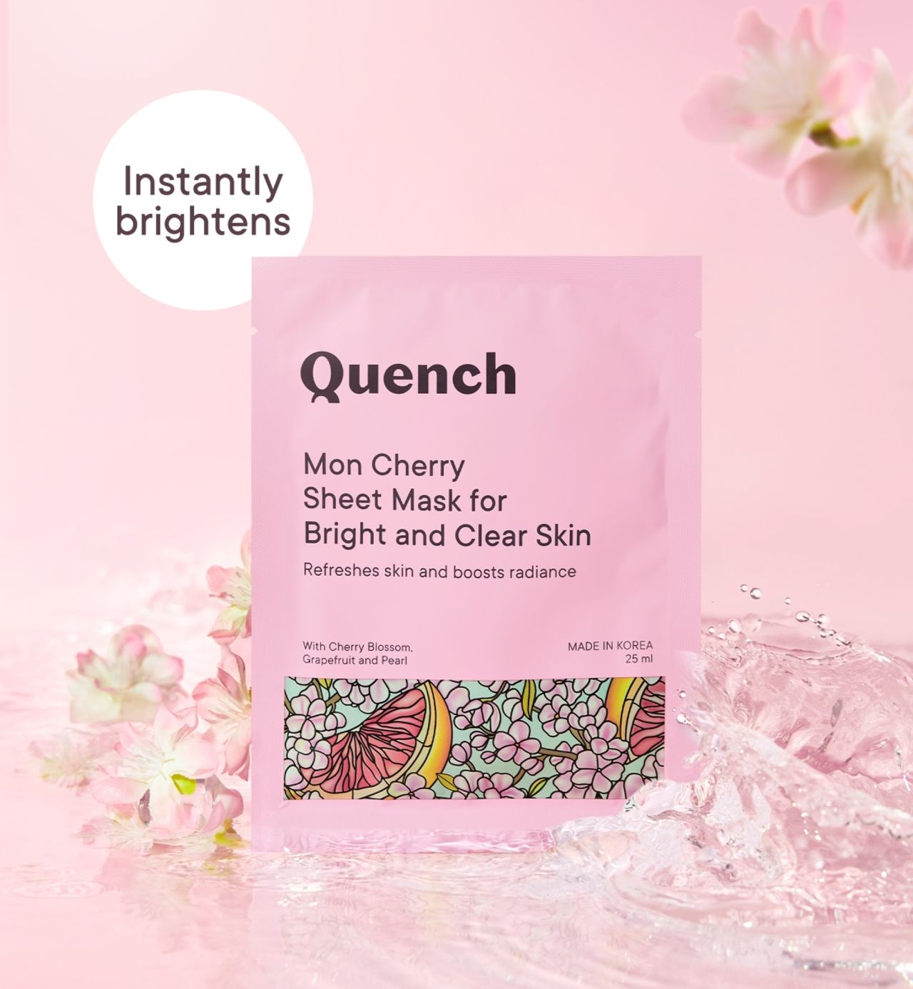 Quench Korean Face Sheet Mask for Brightening with Cherry Blossom Vitamin E & Pearl Extracts