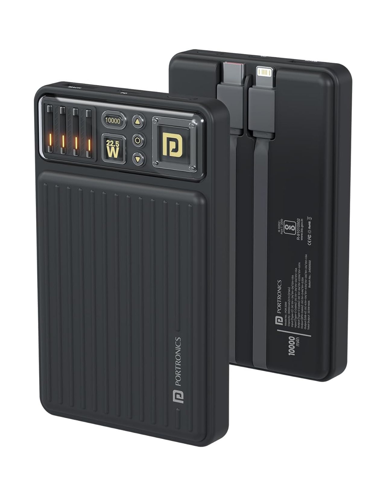 Portronics Luxcell Bind Mini 10k 10000mAh Powerbank with 22.5W Fast Charging, In-Built Type C PD