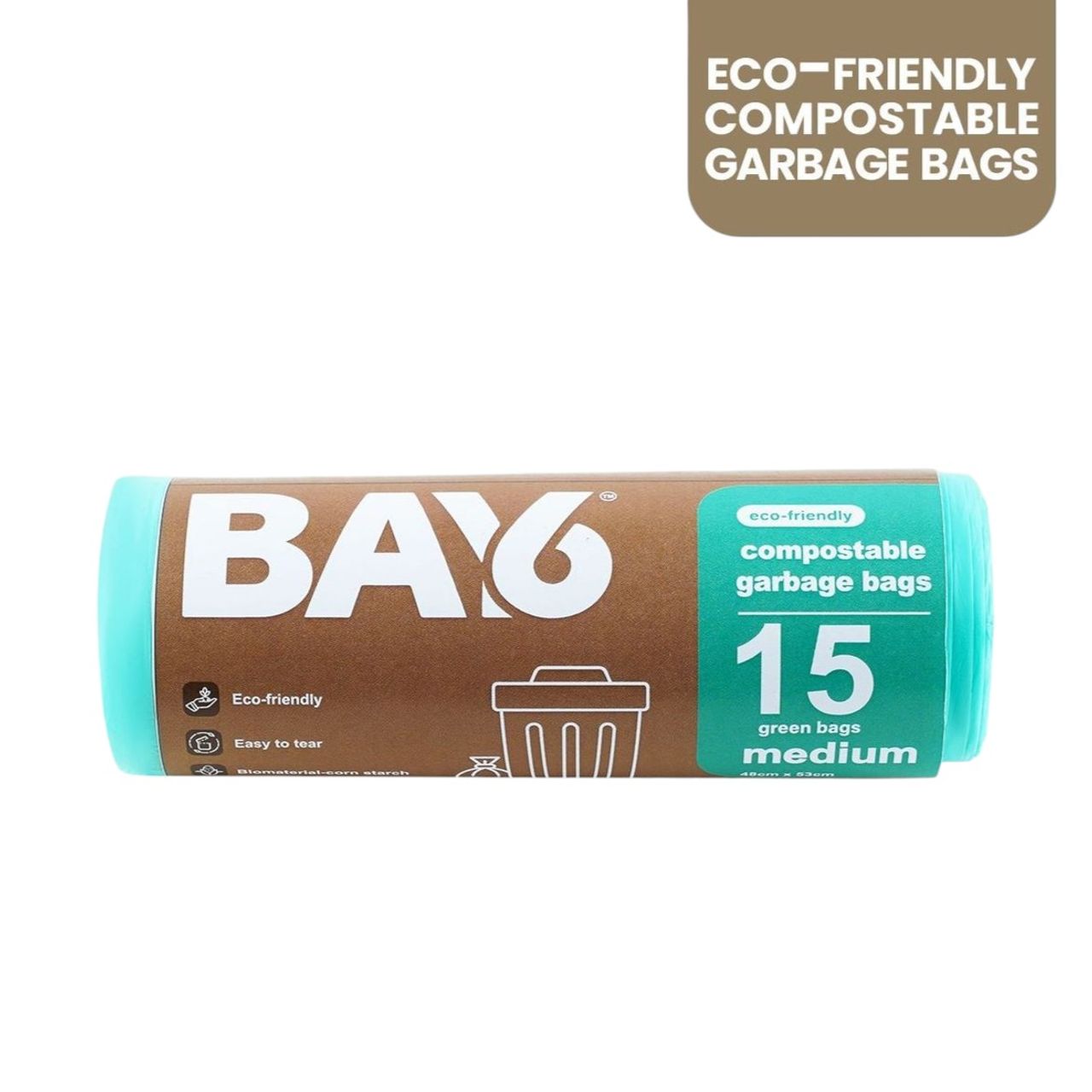 BAY6 Compostable Garbage Bags Roll - Medium - 19 x 21 Inch - Green