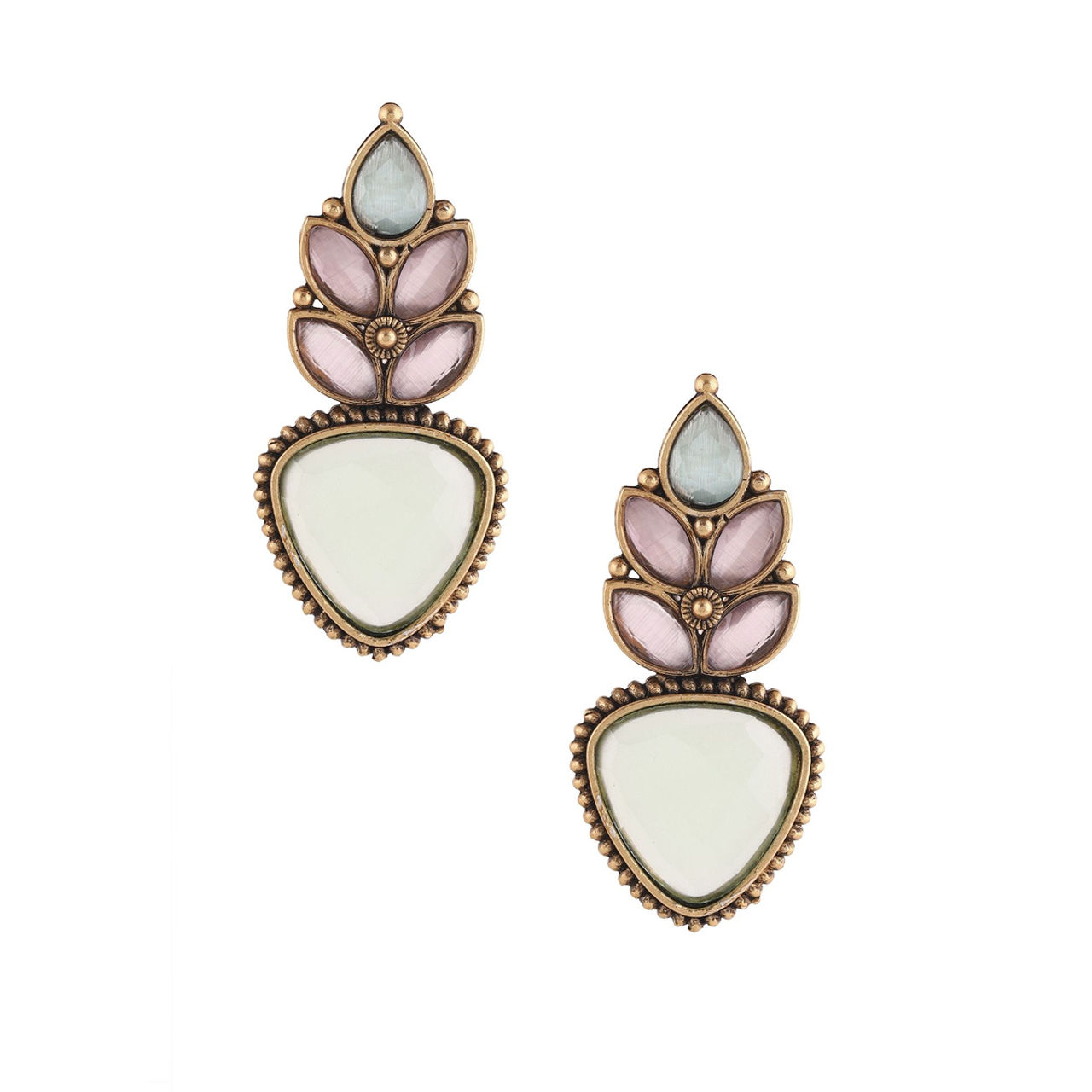 Priyaasi Blue And Pink Floral Drop Earrings