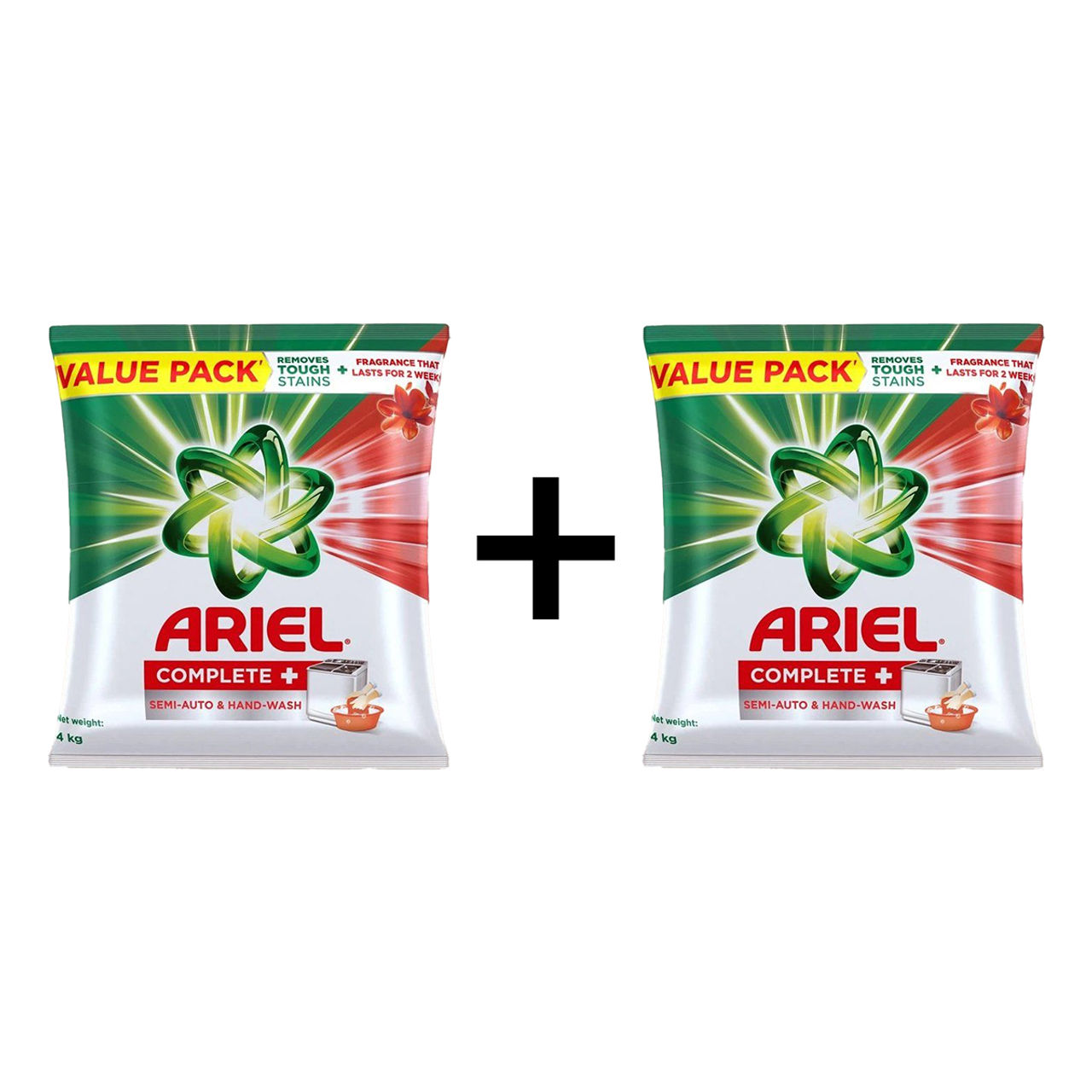 Ariel Complete Detergent Powder | Removes 100 Tough Stains in 1 wash 4 kg X 2 Combo