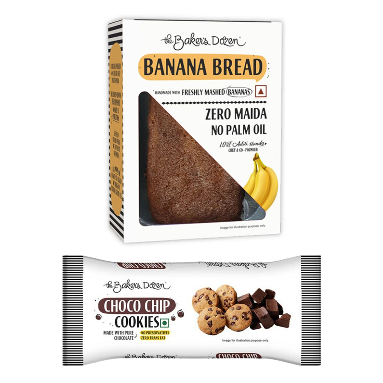 The Baker'S Dozen Banana Bread 100% Wholewheat (150g) & The Baker'S Dozen Chocochip Cookies With 19% Chocochips (1pc) Combo