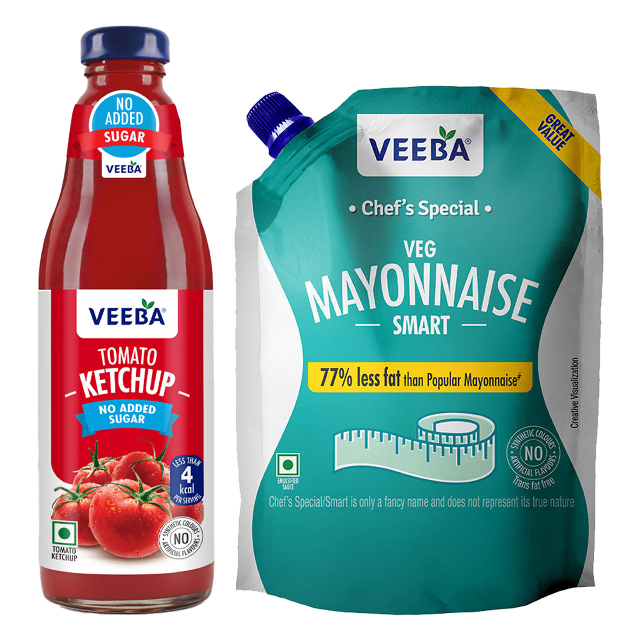 Veeba Tomato Ketchup No Added Sugar Contains Non-Caloric Sweetener No Artificial Flavours (460g) & Veeba Mayonnaise Smart (750g) Combo