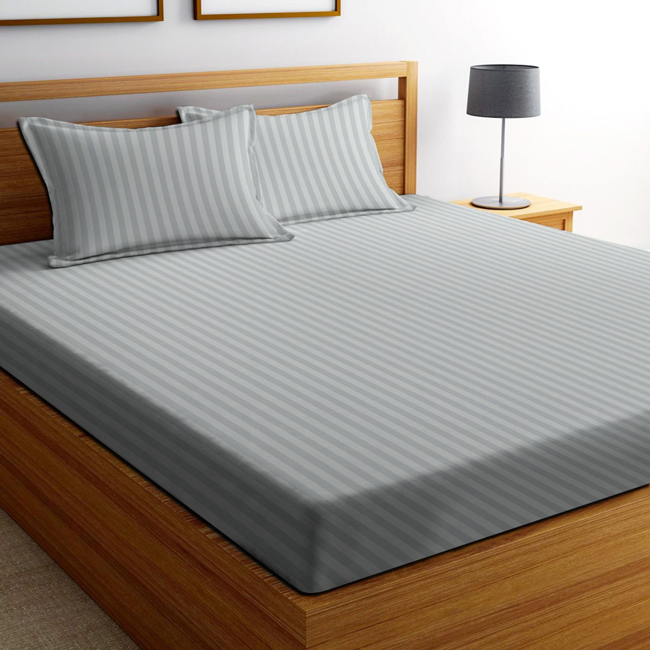 Dream Living | 120 Gsm Stripes King Size Bedsheet With 2 Pillow Covers | Grey