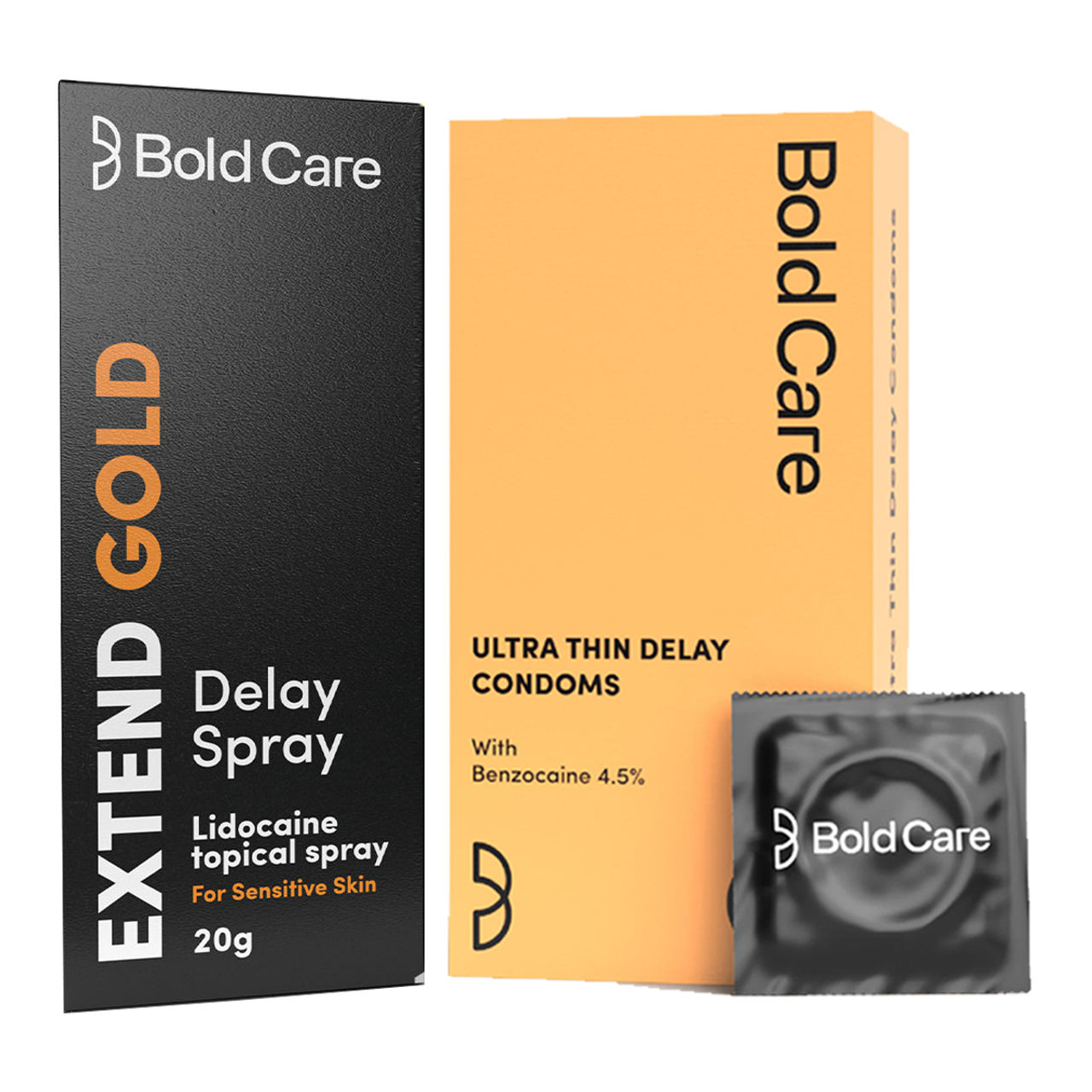Bold Care Ultra Thin Delay Condoms With Benzocaine 4.5% (10pc) & Bold Care Extend Gold - Lidocaine 10% Spray For Longer Sex (20g) Combo