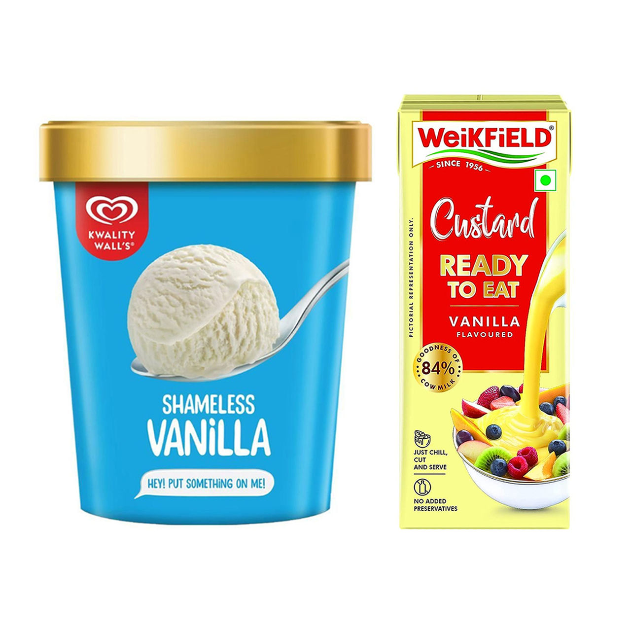 Weikfield Custard Ready To Eat - Vanilla (200ml) & Kwality Wall'S Shameless Vanilla Tub (700ml) Combo
