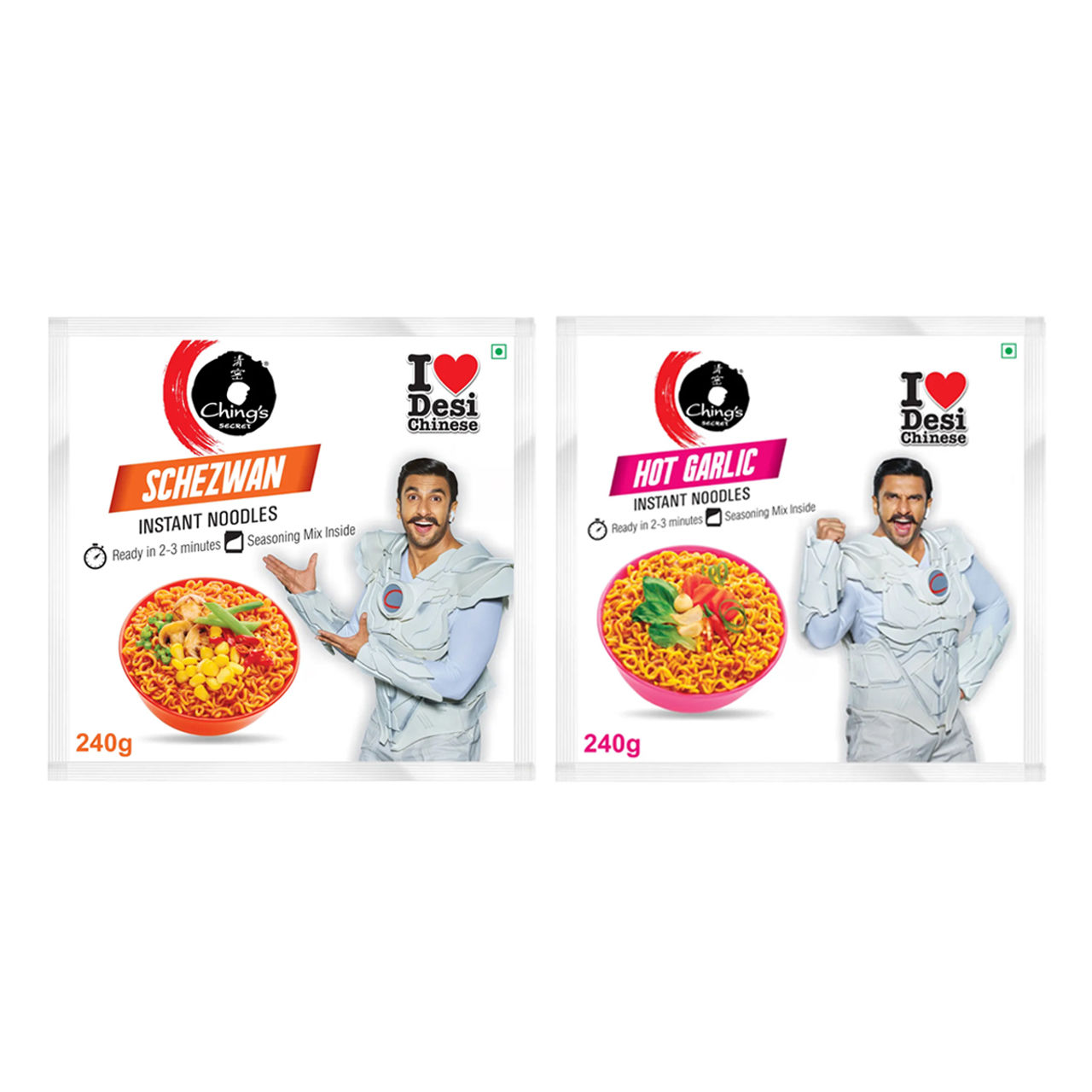 Ching's Secret Hot Garlic Instant Noodles (240 g) & Ching's Secret Schezwan Instant Noodles (240 g) Combo