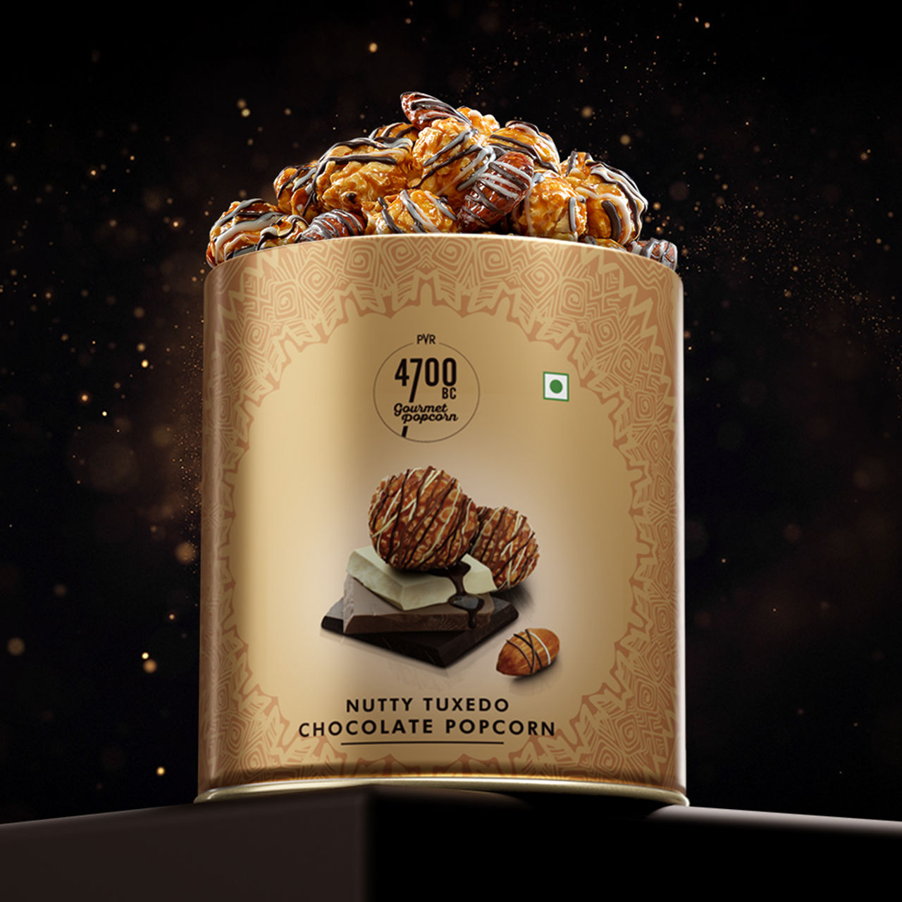 4700BC Nutty Tuxedo Chocolate Popcorn Tin