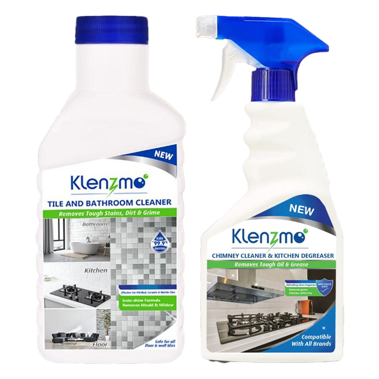 Klenzmo Chimney Cleaner And Kitchen Degreaser (400ml) & Klenzmo Tile And Bathroom Cleaner (Buy 1 Get 1 Free) (850ml) Combo
