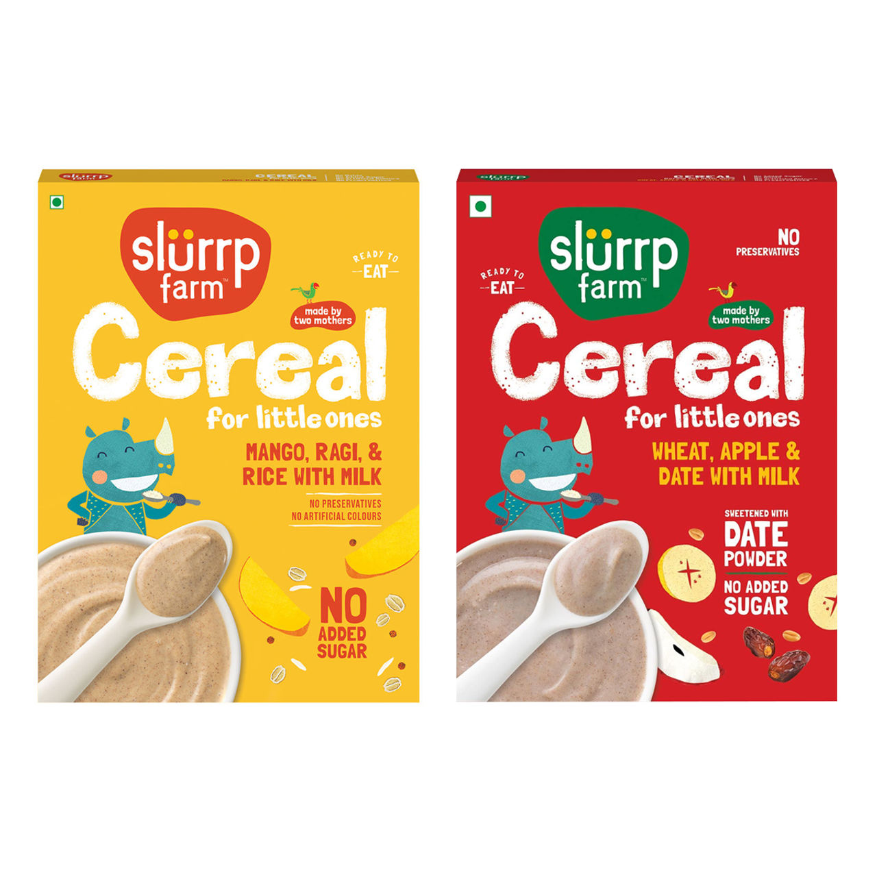 Slurrp Farm No Added Sugar Cereal - Ragi, Rice And Mango With Milk, No Preservatives, Made With Multigrain Millets, 200 Gm(200gms) & Slurrp Farm Cereal - Wheat, Apple & Date With Milkno Added Sugar No Powder 1 Pcs(1pc) Combo