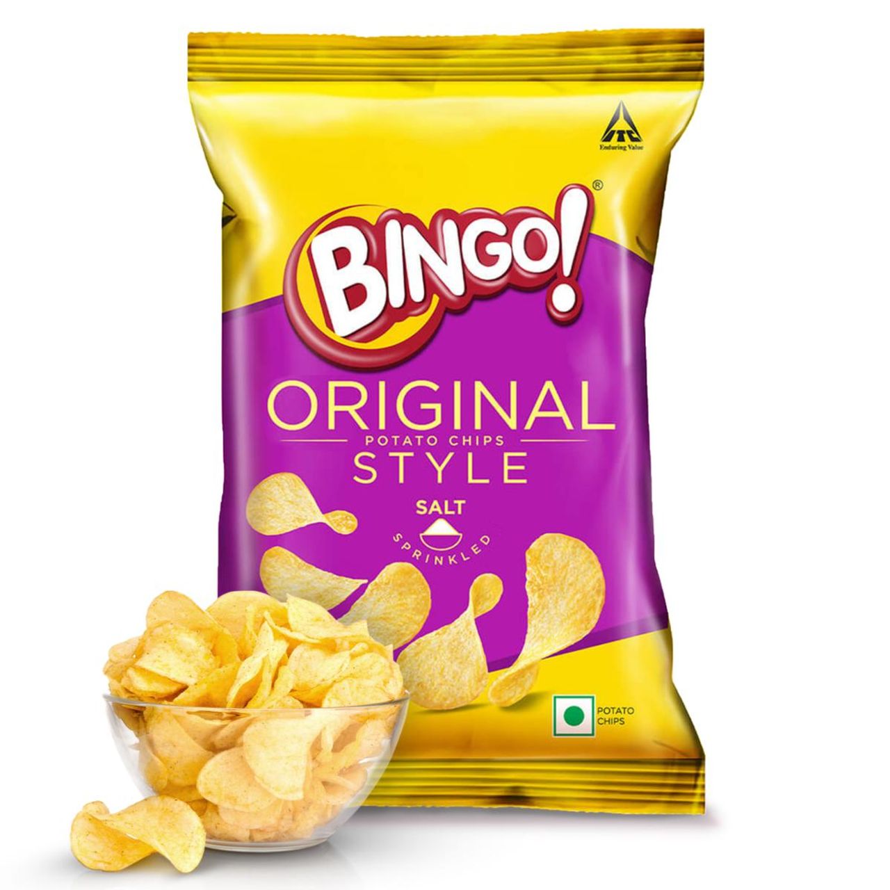 Bingo! Original Style Salt Sprinkled - Flat Cut Salted Potato Chips Pack for Snacks