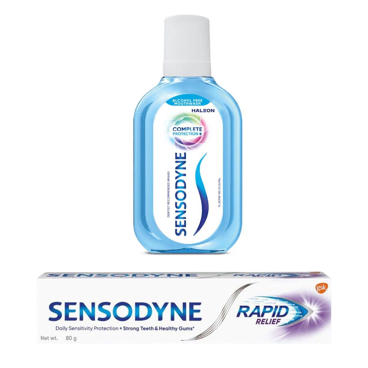 Sensodyne Mouthwash Complete Protection+ (100ml) & Sensodyne Rapid Relief Long Lasting Protection For Sensitive Teeth Toothpaste (80g) Combo
