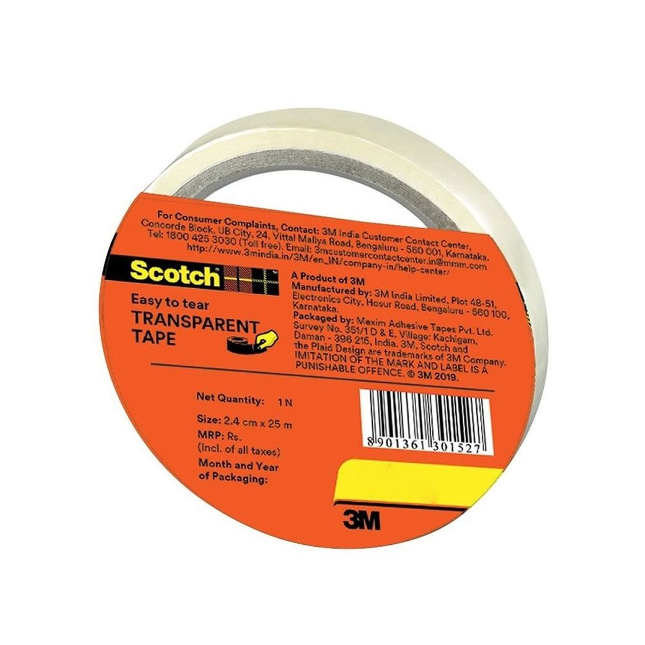 Scotch Transparent Tape - Polypropylene Yellow, Clear Tape | 2.4 mm x 25 m