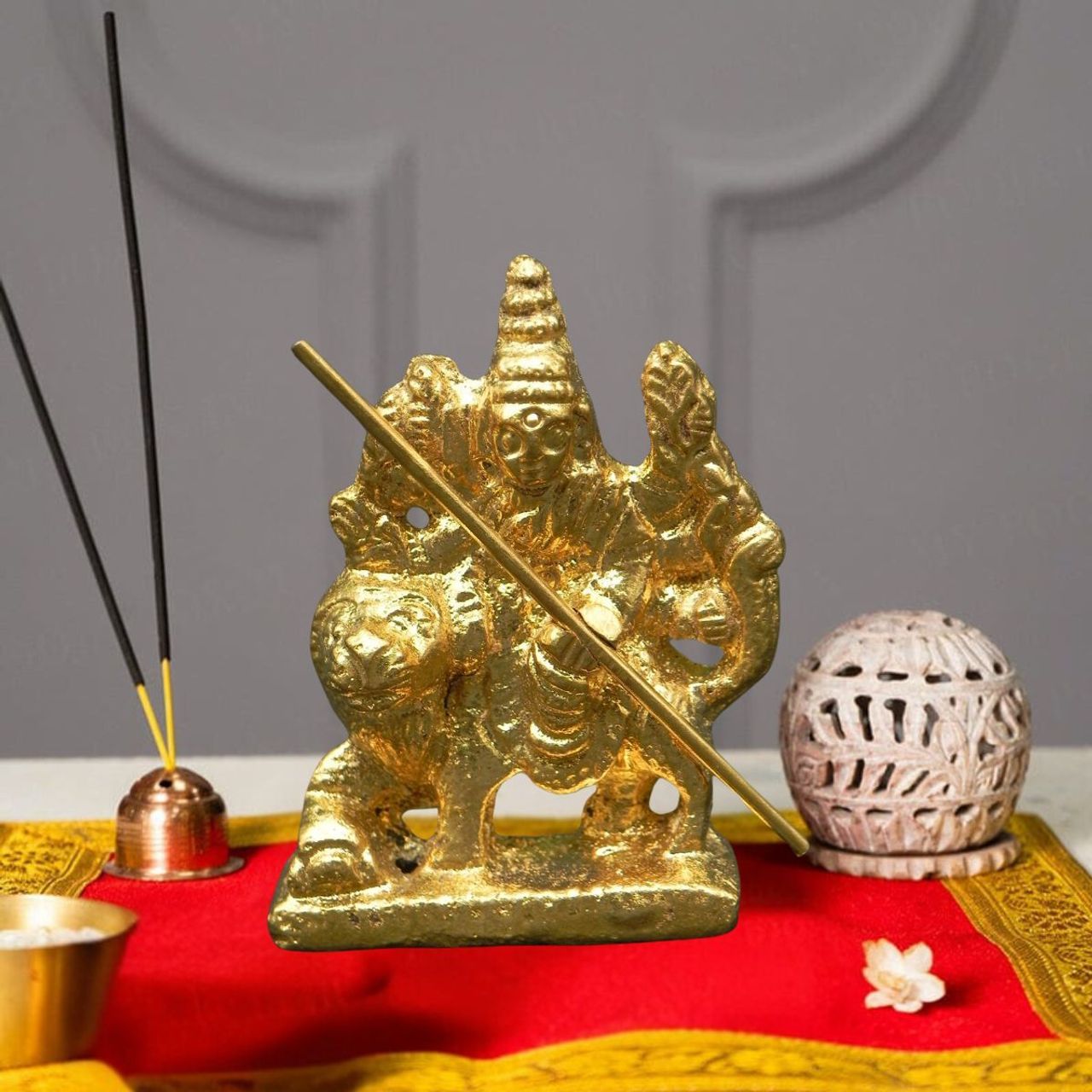 Svasti Durga Brass Idol | Gold - One Size