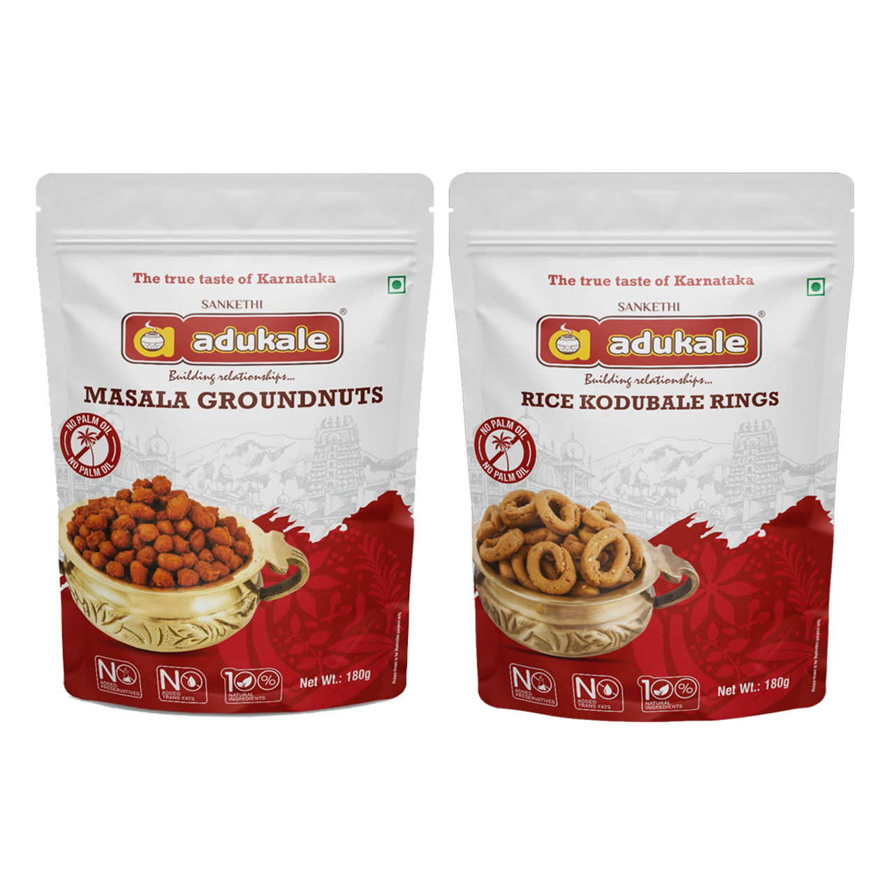 Adukale Rice Kodubale Rings 180.0 Gram (180g) & Adukale Masala Groundnuts 180.0 Gram (180g) Combo