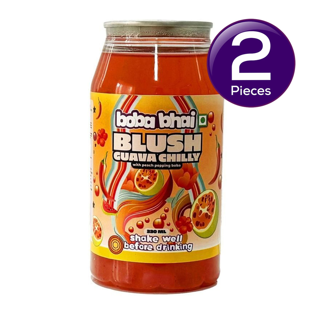 Boba Bhai Blush Guava Chilli Bubble Tea With Peach Popping Boba 330 ml X 2 Combo