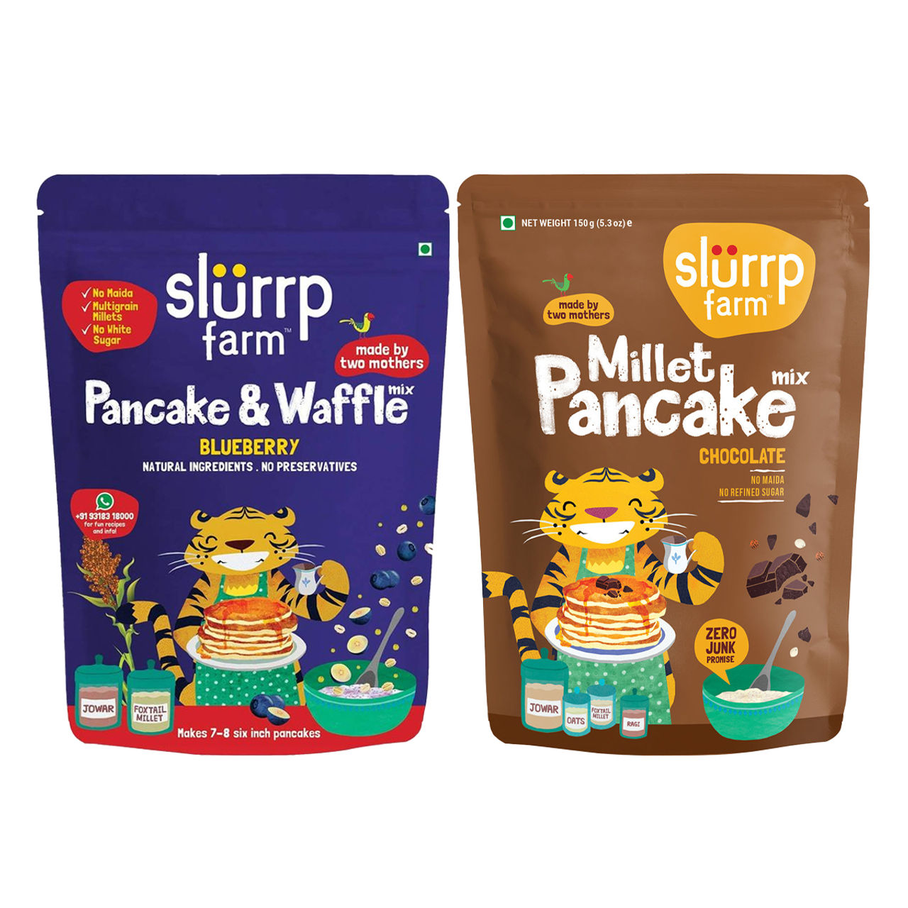 Slurrp Farm Millet Eggless Pancake Mix Chocolate No Maida | Healthy Breakfast | Kids And Adults (150g) & Slurrp Farm Millet Eggless Pancake Mix With Blueberries | No Maida | Healthy Breakfast (150g) Combo