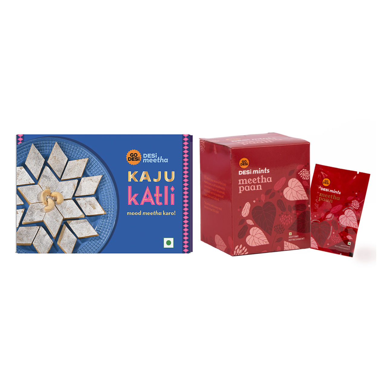 Kaju Katli Classic | Kaju Barfi | Sweets | By Go Desi (200g) & Meetha Paan, 12 Pcs | Mouth Freshener | By Go Desi (12pc) Combo