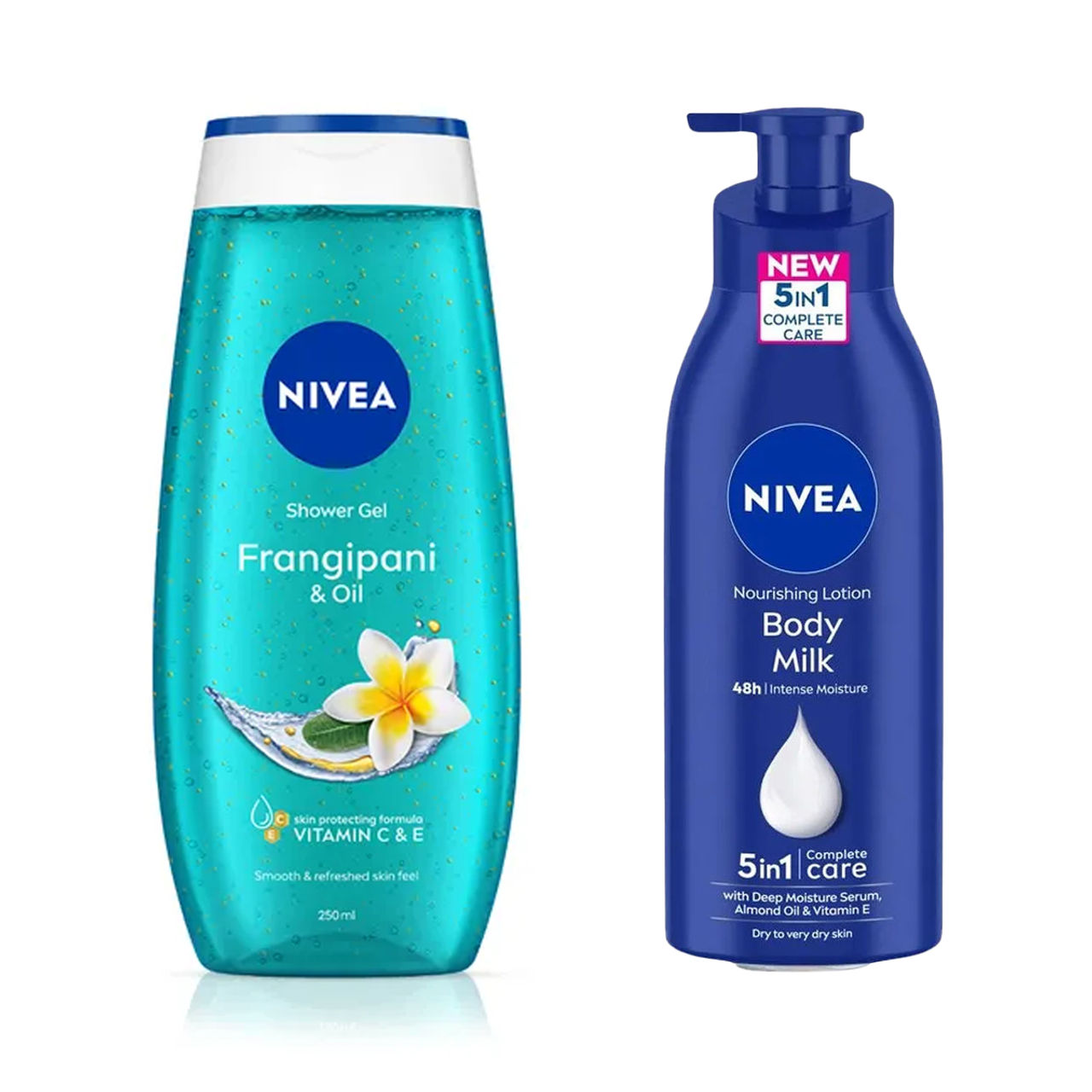 Nivea Frangipani & Oil Shower Gel (250ml) & Nivea Nourishing Body Lotion Body Milk|48 H Moisturization|2X Almond Oil|For Very Dry Skin (400ml) Combo