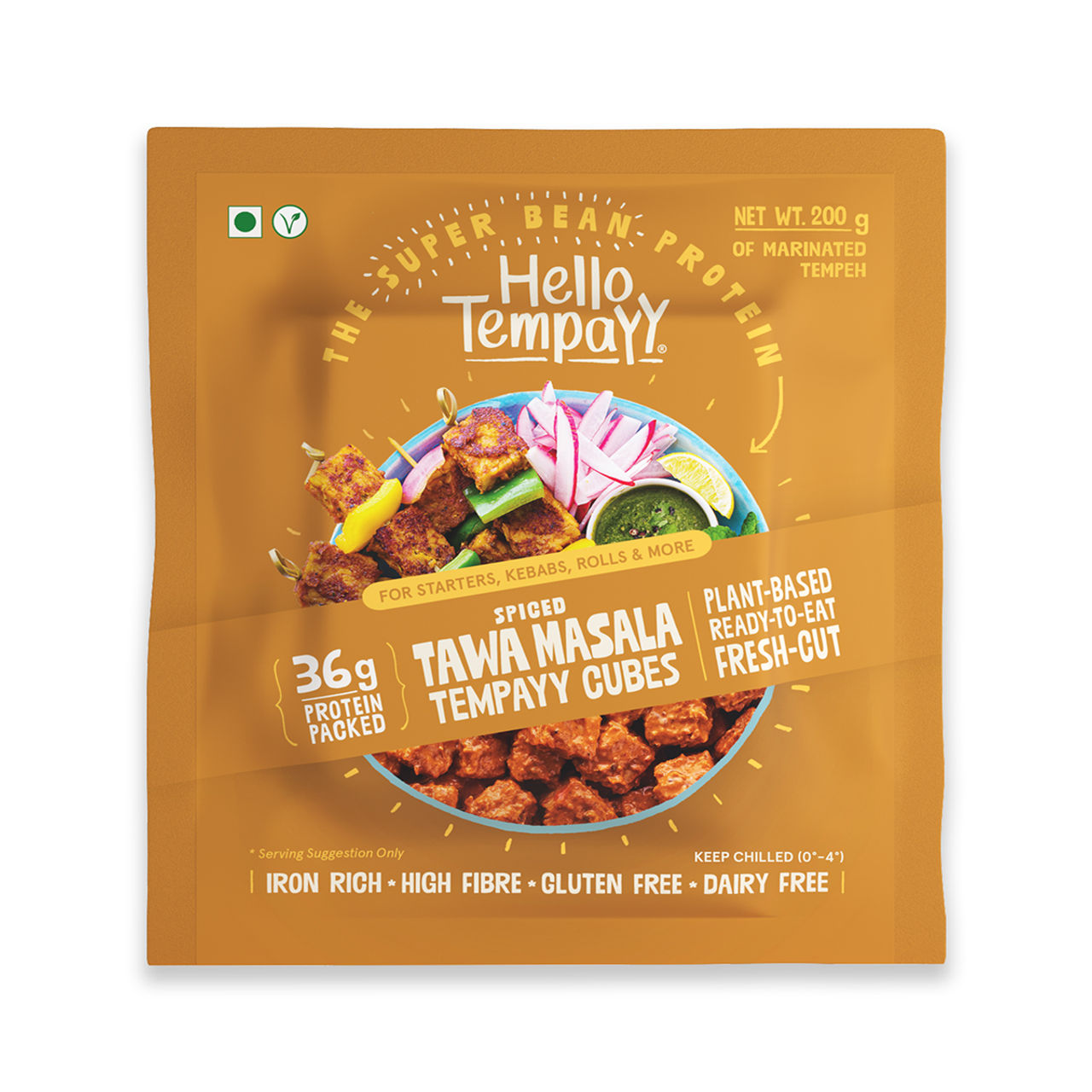 Hello Tempayy 36g Protein Tempeh Cubes | Tawa Masala - Low Fat & High Fibre